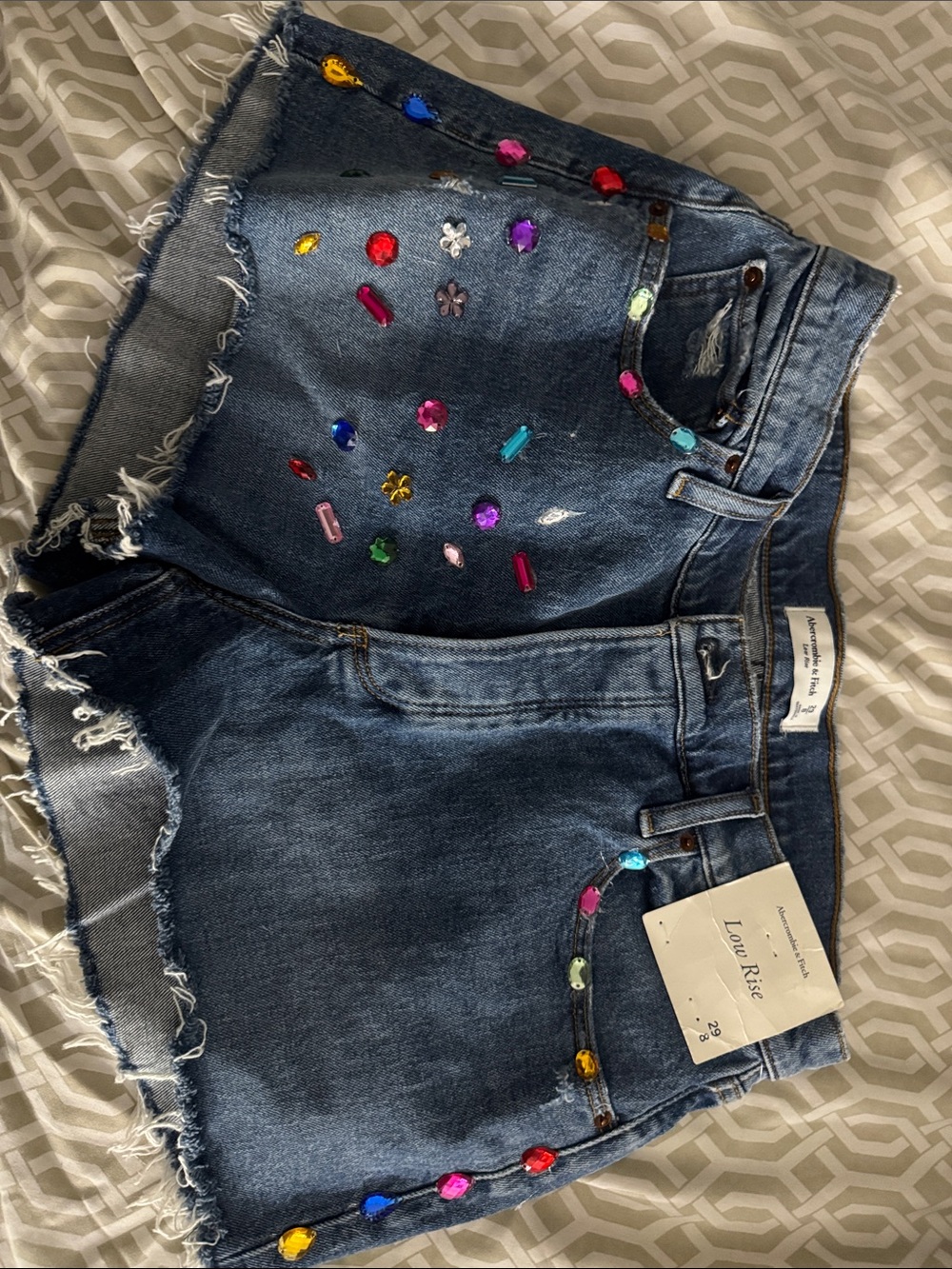 Abercrombie and Fitch Low Rise Embellished Dark Blue Denim Shorts